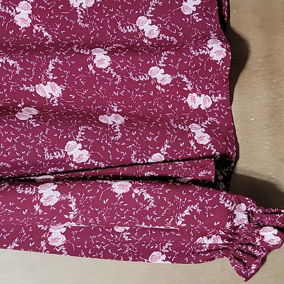 Nwt Rachel Parcell Floral Ruffle Top Burgundy Beet Falling Floral - Picture 5 of 15